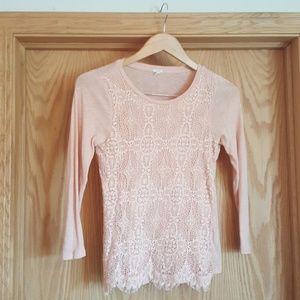J. Crew blush pink lace front shirt